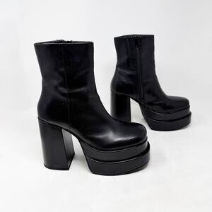 [Steve Madden] Black Cobra Double Platform Leather Chunky Heel Ankle Boots Sz 10